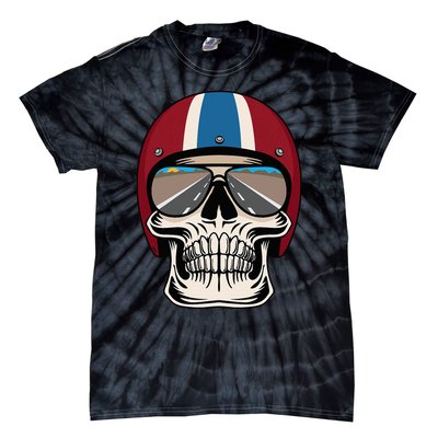 Skull Wearing Motorcycle Helmet And Sunglasses Tie-Dye T-Shirt