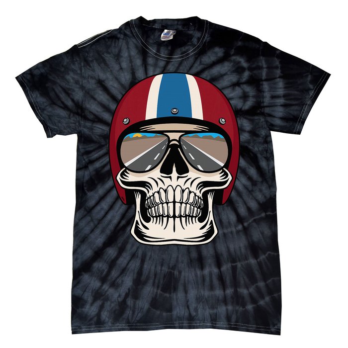 Skull Wearing Motorcycle Helmet And Sunglasses Tie-Dye T-Shirt