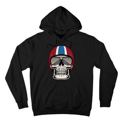 Skull Wearing Motorcycle Helmet And Sunglasses Tall Hoodie