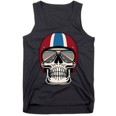 Skull Wearing Motorcycle Helmet And Sunglasses Tank Top