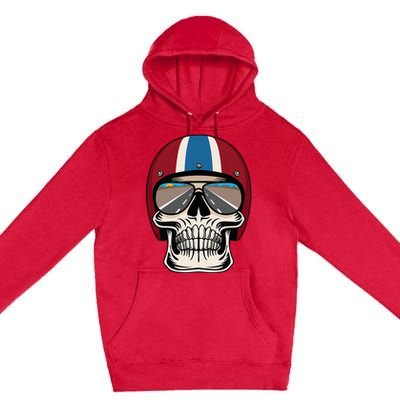 Skull Wearing Motorcycle Helmet And Sunglasses Premium Pullover Hoodie