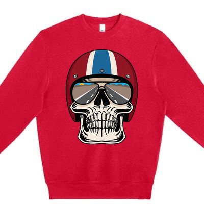 Skull Wearing Motorcycle Helmet And Sunglasses Premium Crewneck Sweatshirt