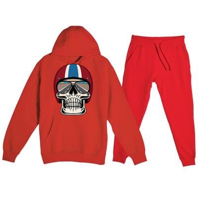 Skull Wearing Motorcycle Helmet And Sunglasses Premium Hooded Sweatsuit Set