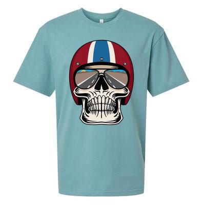 Skull Wearing Motorcycle Helmet And Sunglasses Sueded Cloud Jersey T-Shirt