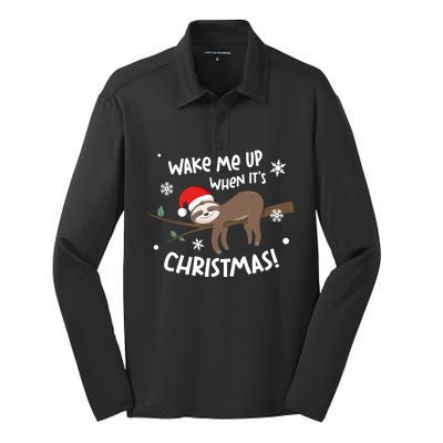 Sloth Wake Me Up When ItS Christmas Meaningful Gift Silk Touch Performance Long Sleeve Polo