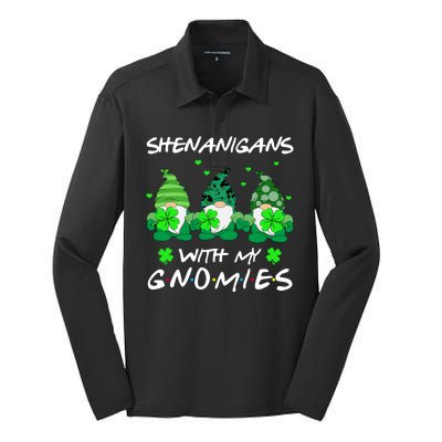 Shenanigans With My Gnomies Shamrock St Patricks Day Silk Touch Performance Long Sleeve Polo