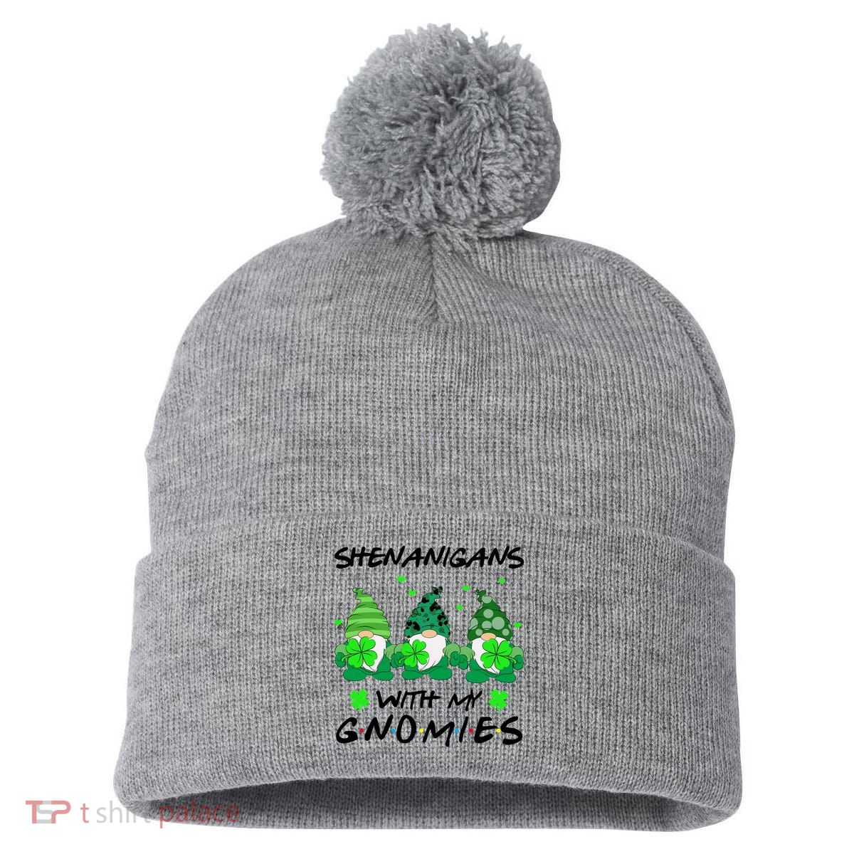 Shenanigans With My Gnomies Shamrock St Patricks Day Pom Pom 12in Knit Beanie