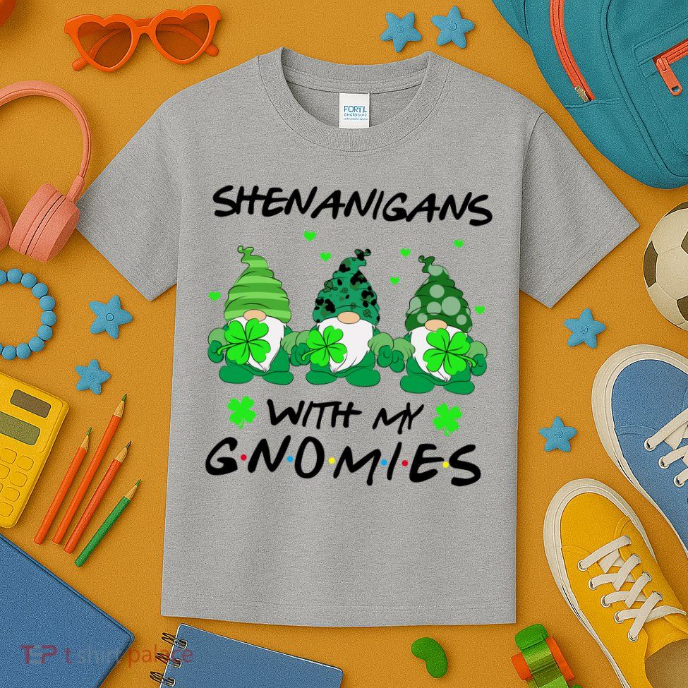 Shenanigans With My Gnomies Shamrock St Patricks Day Kids T-Shirt