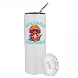 Stay Wild Moon Child Colorful TieDye Psychedelic Pop Culture LSD Magic Mushrooms Stainless Steel Tumbler