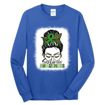 Scoliosis Warrior Messy Bun Bleached Scoliosis Awareness Gift Tall Long Sleeve T-Shirt