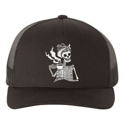 Skeleton Woman Mom Bun Coffee Funny Halloween Costume Women Yupoong Adult 5-Panel Trucker Hat