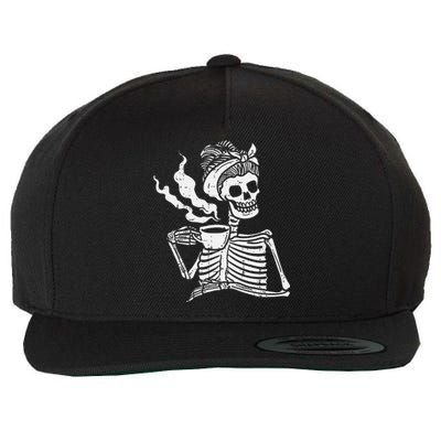 Skeleton Woman Mom Bun Coffee Funny Halloween Costume Women Wool Snapback Cap