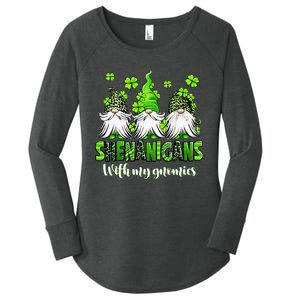 Shenanigans With My Gnomies St Patrick's Day Gnome Shamrock Women's Perfect Tri Tunic Long Sleeve Shirt