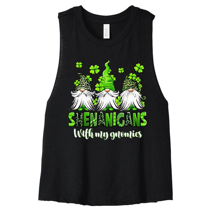 Shenanigans With My Gnomies St Patrick's Day Gnome Shamrock Women's Racerback Cropped Tank