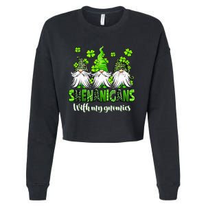 Shenanigans With My Gnomies St Patrick's Day Gnome Shamrock Cropped Pullover Crew