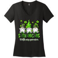 Shenanigans With My Gnomies St Patrick's Day Gnome Shamrock Women's V-Neck T-Shirt