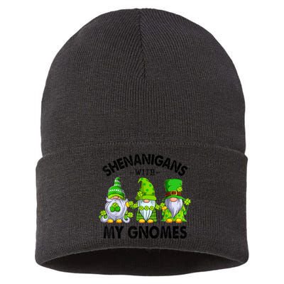 Shenanigans With My Gnomes Funny St Patrick's Day Crew Sustainable Knit Beanie