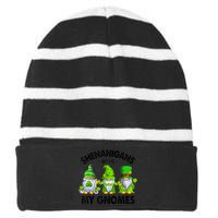 Shenanigans With My Gnomes Funny St Patrick's Day Crew Striped Beanie with Solid Band