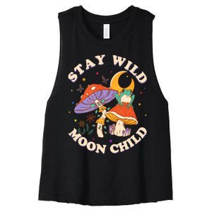 Stay Wild Moon Child Hippie Mushroom Nature Peace Women's Racerback Cropped Tank