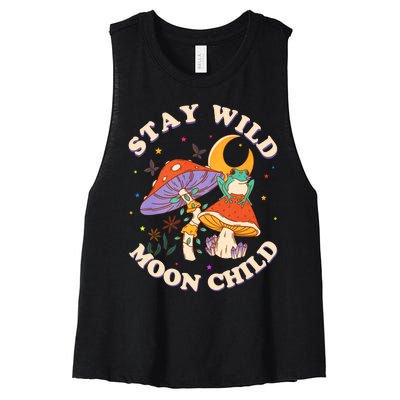 Stay Wild Moon Child Hippie Mushroom Nature Peace Women's Racerback Cropped Tank