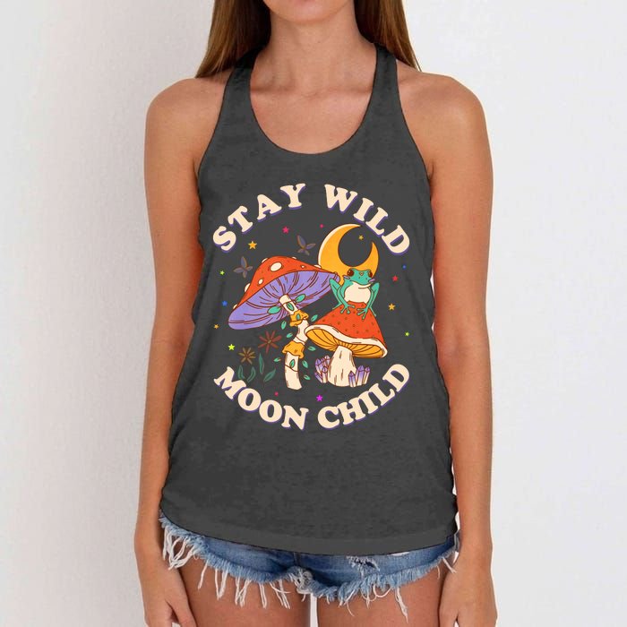 Stay Wild Moon Child Hippie Mushroom Nature Peace Women's Knotted Racerback Tank