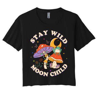 Stay Wild Moon Child Hippie Mushroom Nature Peace Women's Crop Top Tee