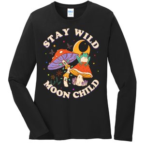 Stay Wild Moon Child Hippie Mushroom Nature Peace Ladies Long Sleeve Shirt