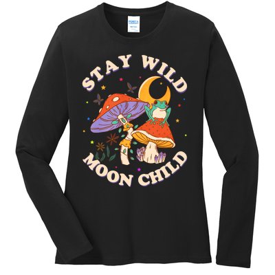 Stay Wild Moon Child Hippie Mushroom Nature Peace Ladies Long Sleeve Shirt