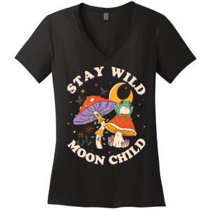 Stay Wild Moon Child Hippie Mushroom Nature Peace Women's V-Neck T-Shirt