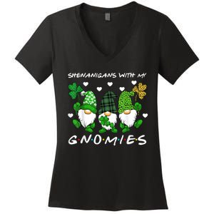 Shenanigans With My Gnomies St Patrick's Day Gnome Shamrock Women's V-Neck T-Shirt