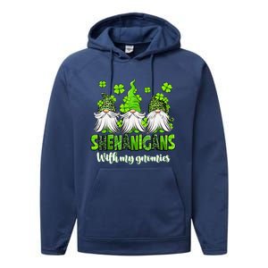 Shenanigans With My Gnomies St PatrickS Day Gnome Shamrock Performance Fleece Hoodie