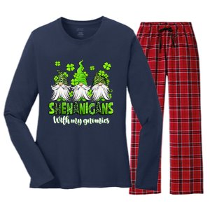 Shenanigans With My Gnomies St PatrickS Day Gnome Shamrock Women's Long Sleeve Flannel Pajama Set 