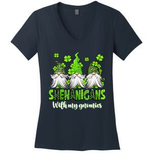 Shenanigans With My Gnomies St PatrickS Day Gnome Shamrock Women's V-Neck T-Shirt