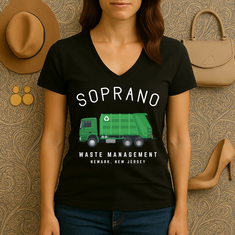 Soprano Waste Management Newark New Jersey Women's V-Neck T-Shirt