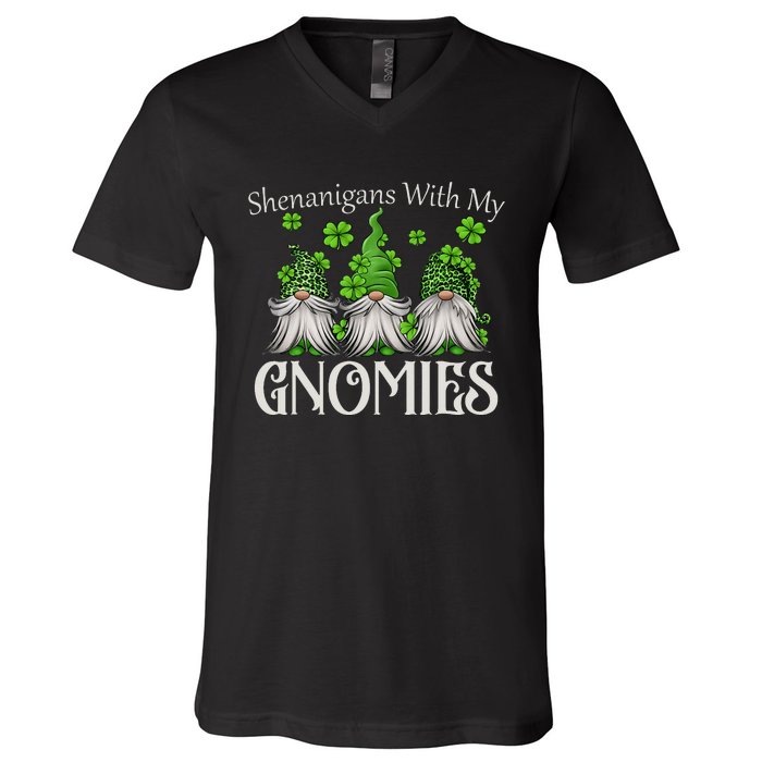 Shenanigans With My Gnomies St Patrick's Day Gnome Shamrock V-Neck T-Shirt