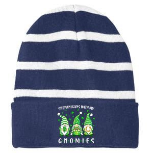 Shenanigans With My Gnomies St Patricks Day Gnome Striped Beanie with Solid Band