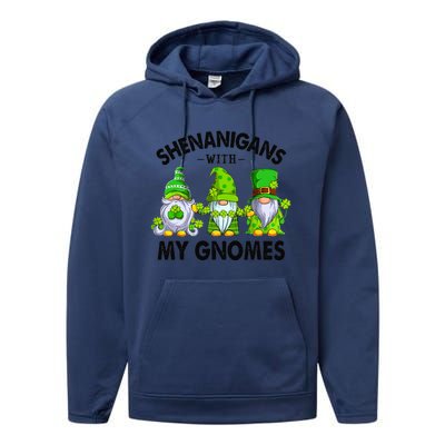 Shenanigans With My Gnomes Funny St Patrick's Day Crew Performance Fleece Hoodie