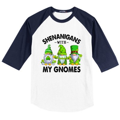 Shenanigans With My Gnomes Funny St Patrick's Day Crew Baseball Sleeve Shirt