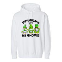 Shenanigans With My Gnomes Funny St Patrick's Day Crew Garment-Dyed Fleece Hoodie