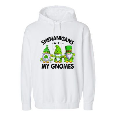 Shenanigans With My Gnomes Funny St Patrick's Day Crew Garment-Dyed Fleece Hoodie