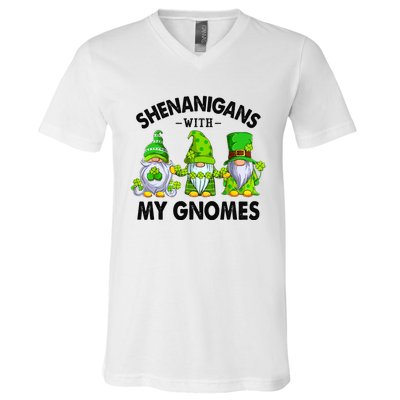 Shenanigans With My Gnomes Funny St Patrick's Day Crew V-Neck T-Shirt