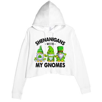 Shenanigans With My Gnomes Funny St Patrick's Day Crew Crop Fleece Hoodie