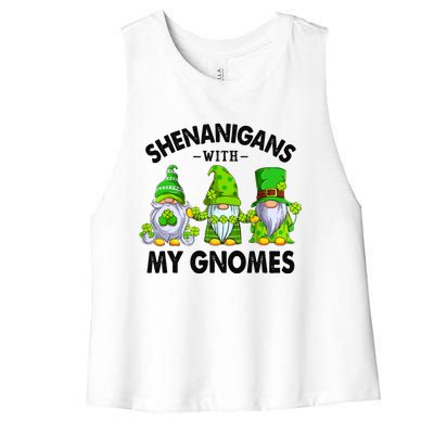 Shenanigans With My Gnomes Funny St Patrick's Day Crew Women's Racerback Cropped Tank