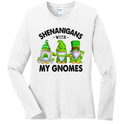 Shenanigans With My Gnomes Funny St Patrick's Day Crew Ladies Long Sleeve Shirt