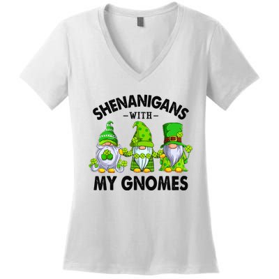 Shenanigans With My Gnomes Funny St Patrick's Day Crew Women's V-Neck T-Shirt