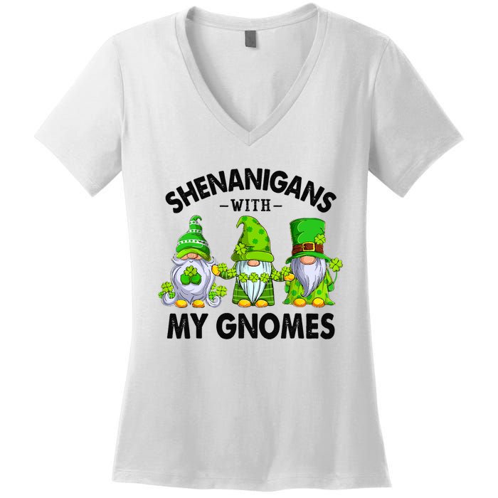 Shenanigans With My Gnomes Funny St Patrick's Day Crew Women's V-Neck T-Shirt