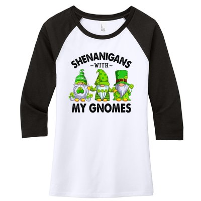 Shenanigans With My Gnomes Funny St Patrick's Day Crew Women's Tri-Blend 3/4-Sleeve Raglan Shirt