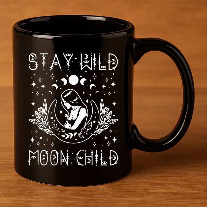 Stay Wild Moon Child Celestial Wiccan Witchy Boho Vibes 11oz C Handle Ceramic Mug