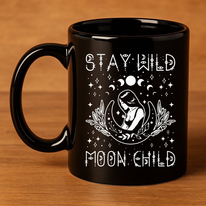 Stay Wild Moon Child Celestial Wiccan Witchy Boho Vibes 11oz C Handle Ceramic Mug