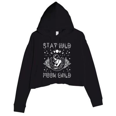 Stay Wild Moon Child Celestial Wiccan Witchy Boho Vibes Crop Fleece Hoodie
